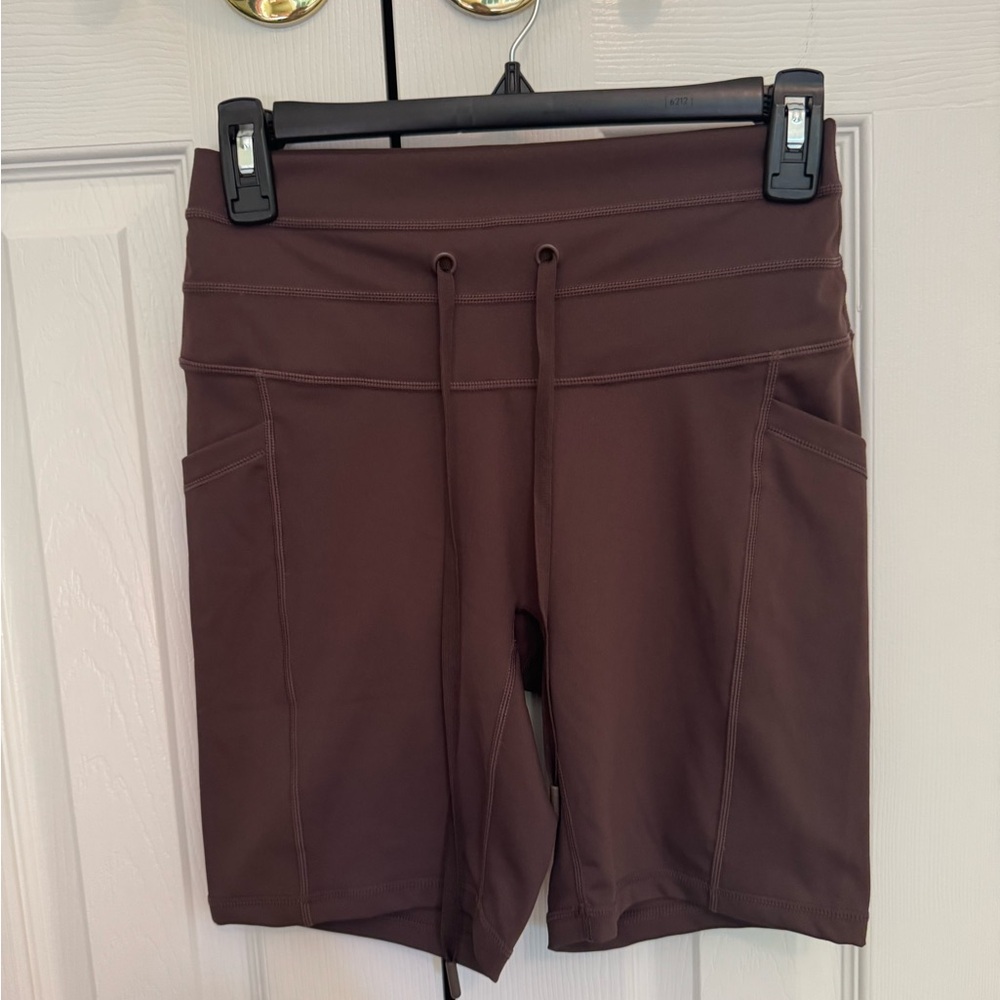 POPFLEX Women's High-Waist Drawstring Bike Shorts - Chocolate Brown